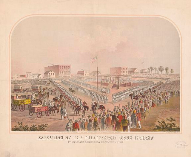 Historic depiction of the Mankato execution